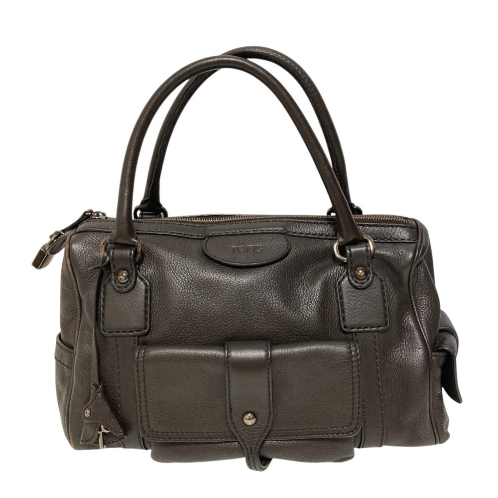 TOD'S Padlock Leather Handbag Mini Boston Bag Brown Women's
